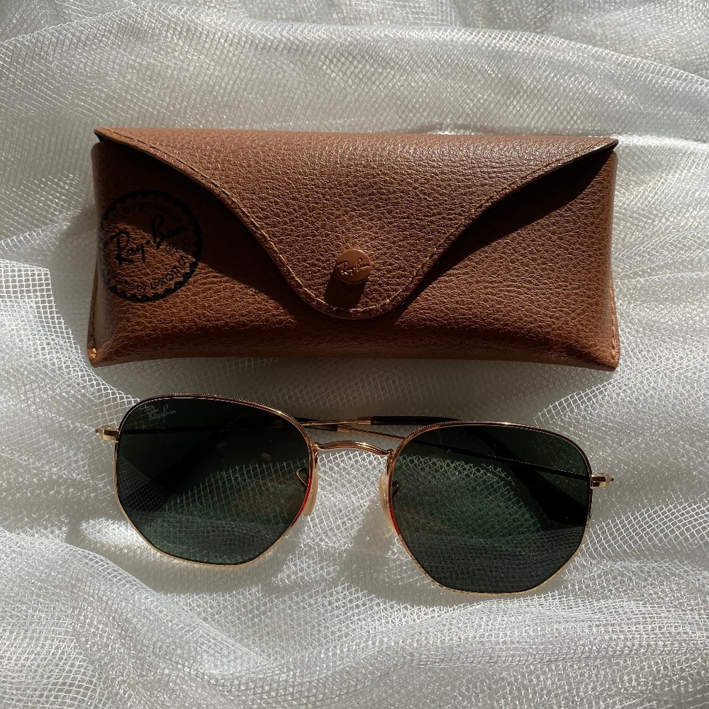 Ray Ban Hexagonal Sunglasses 54mm Gold-Green